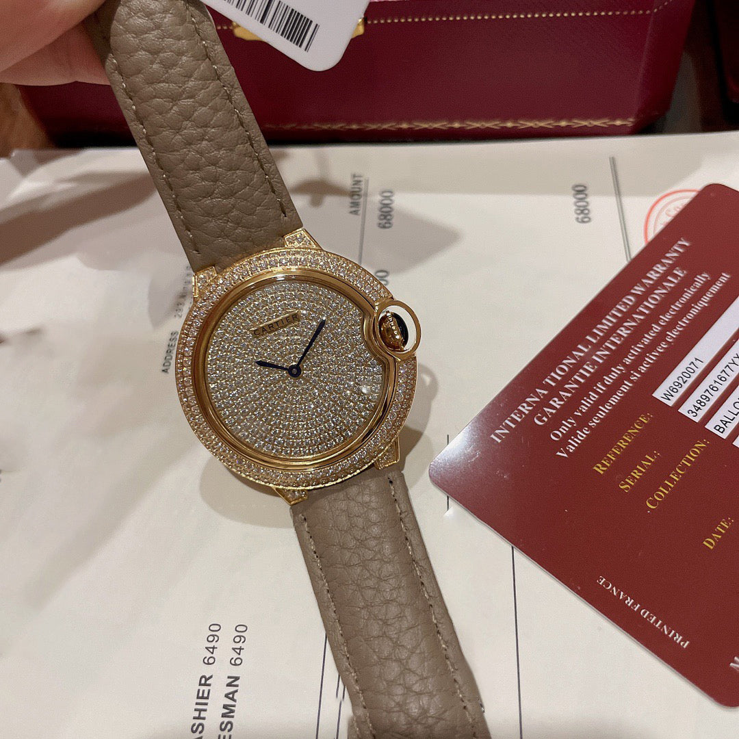 Grey Lychee Grain Leather Women's Watch 36MM