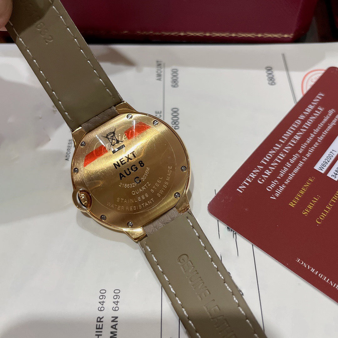 Grey Lychee Grain Leather Women's Watch 36MM