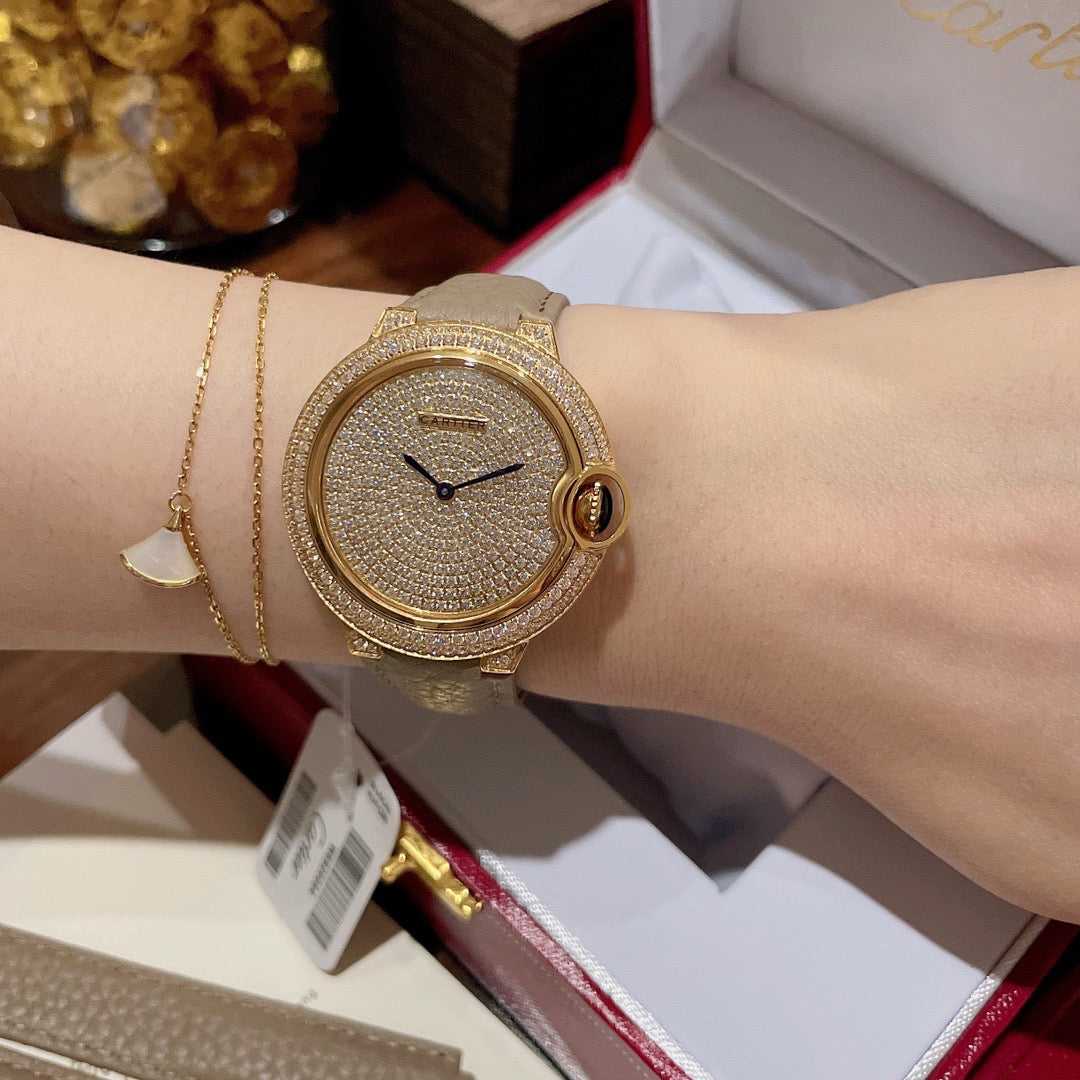 Grey Lychee Grain Leather Women's Watch 36MM