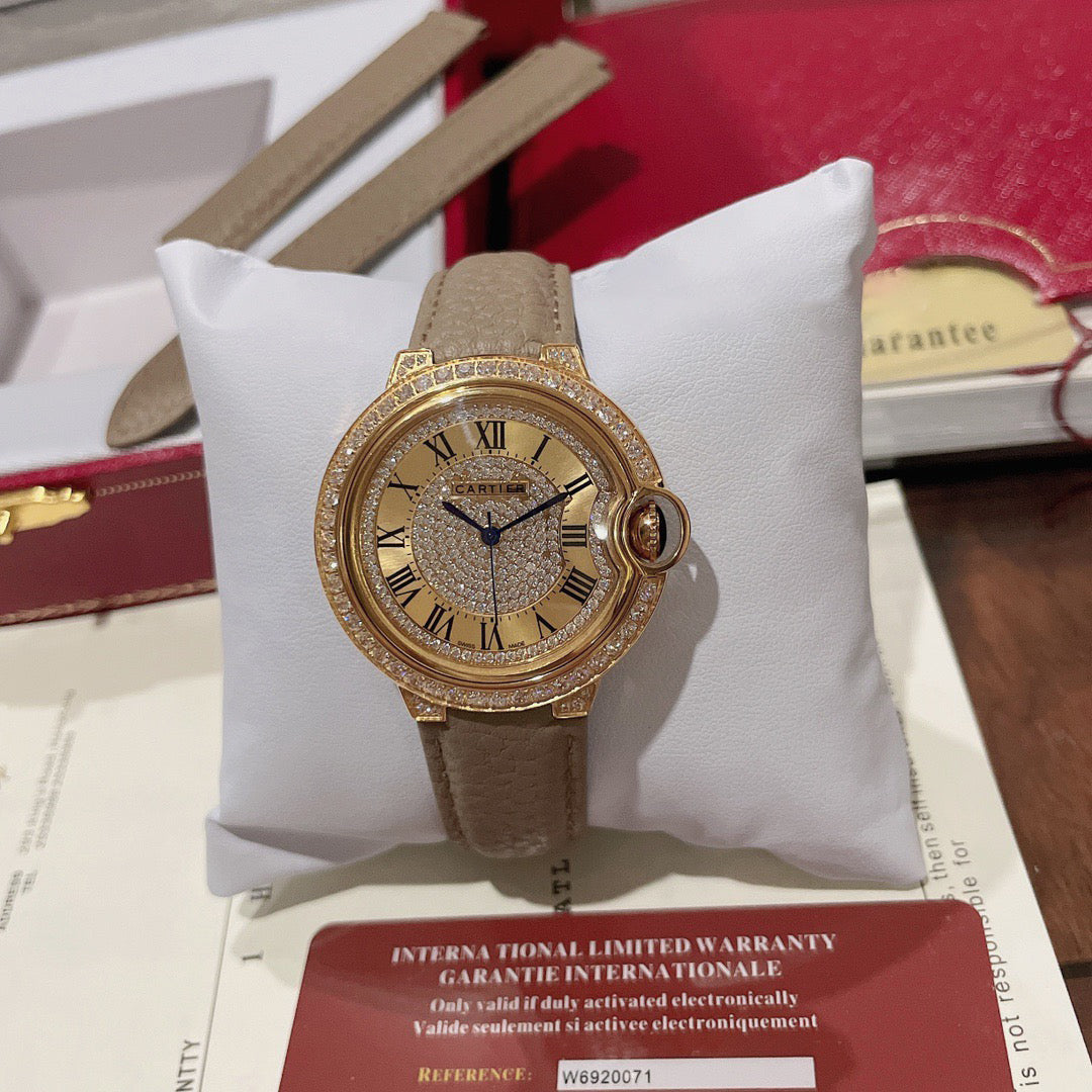 Grey Lychee Grain Leather Women's Watch 36MM