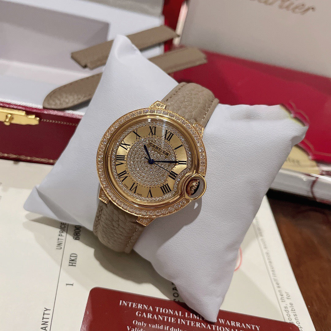 Grey Lychee Grain Leather Women's Watch 36MM