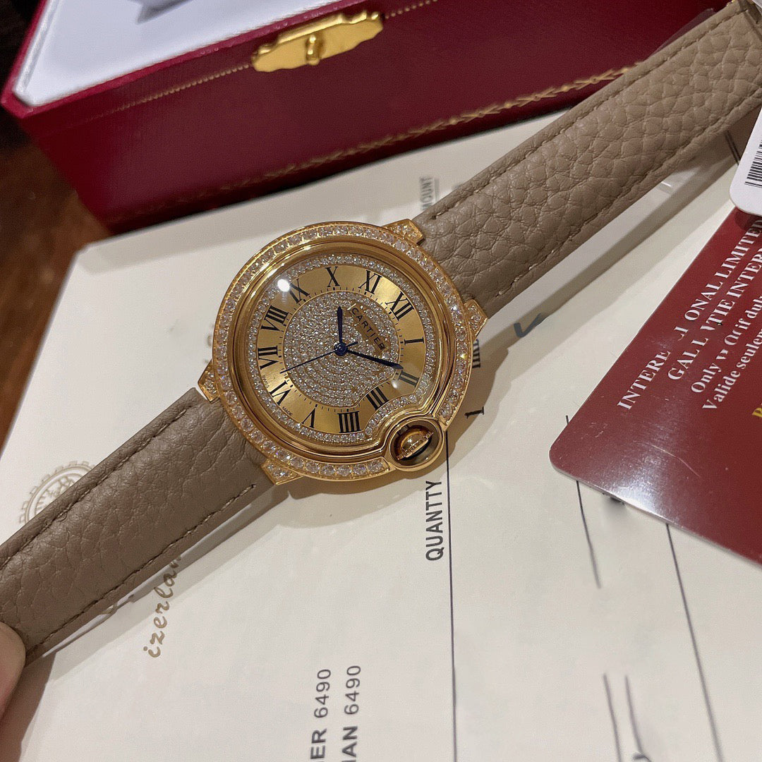 Grey Lychee Grain Leather Women's Watch 36MM