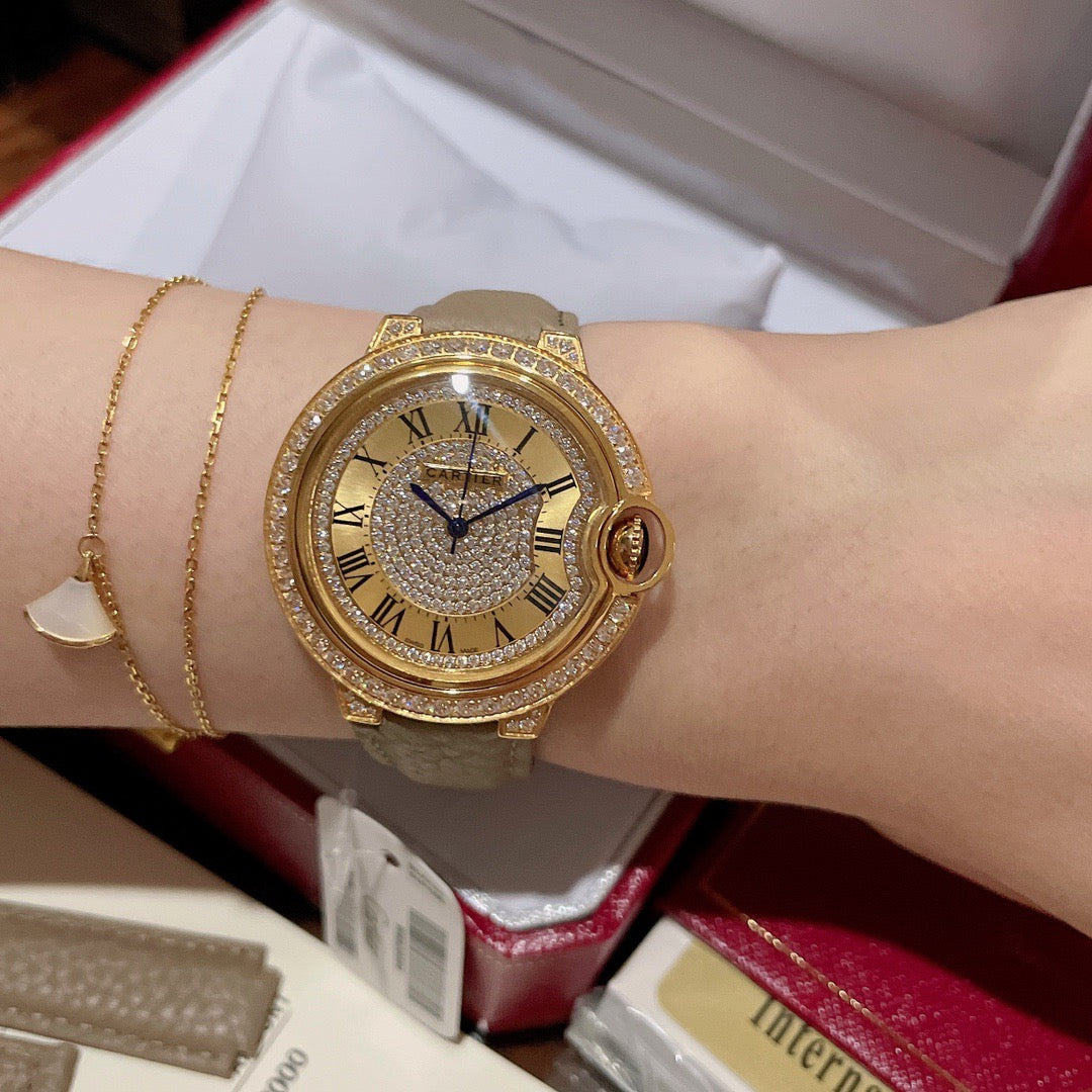 Grey Lychee Grain Leather Women's Watch 36MM