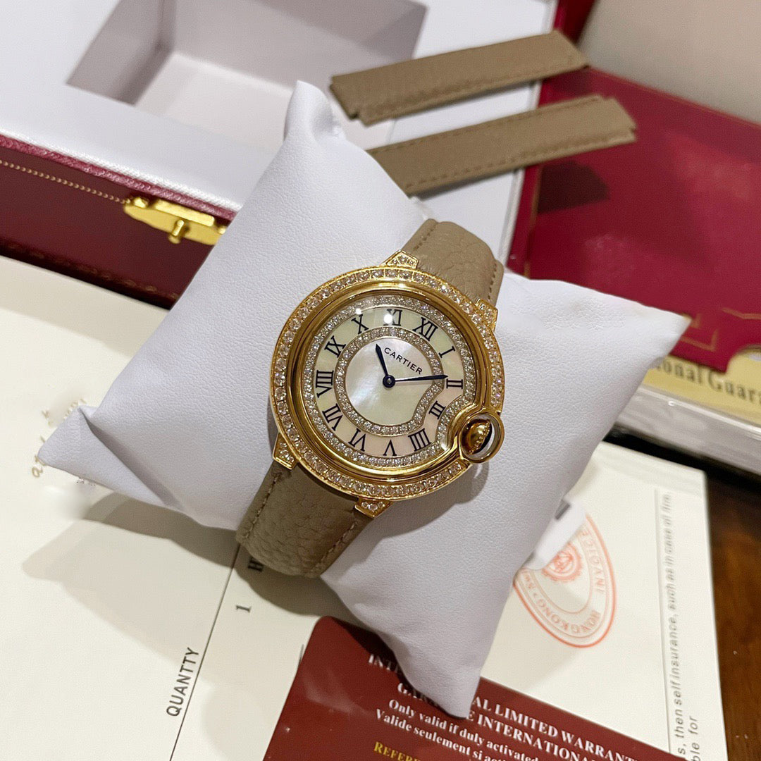 Grey Lychee Grain Leather Women's Watch 36MM