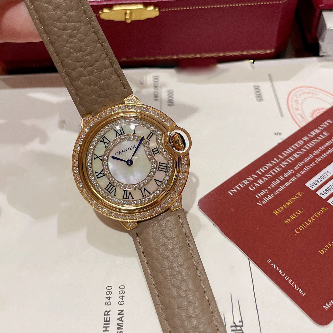 Grey Lychee Grain Leather Women's Watch 36MM