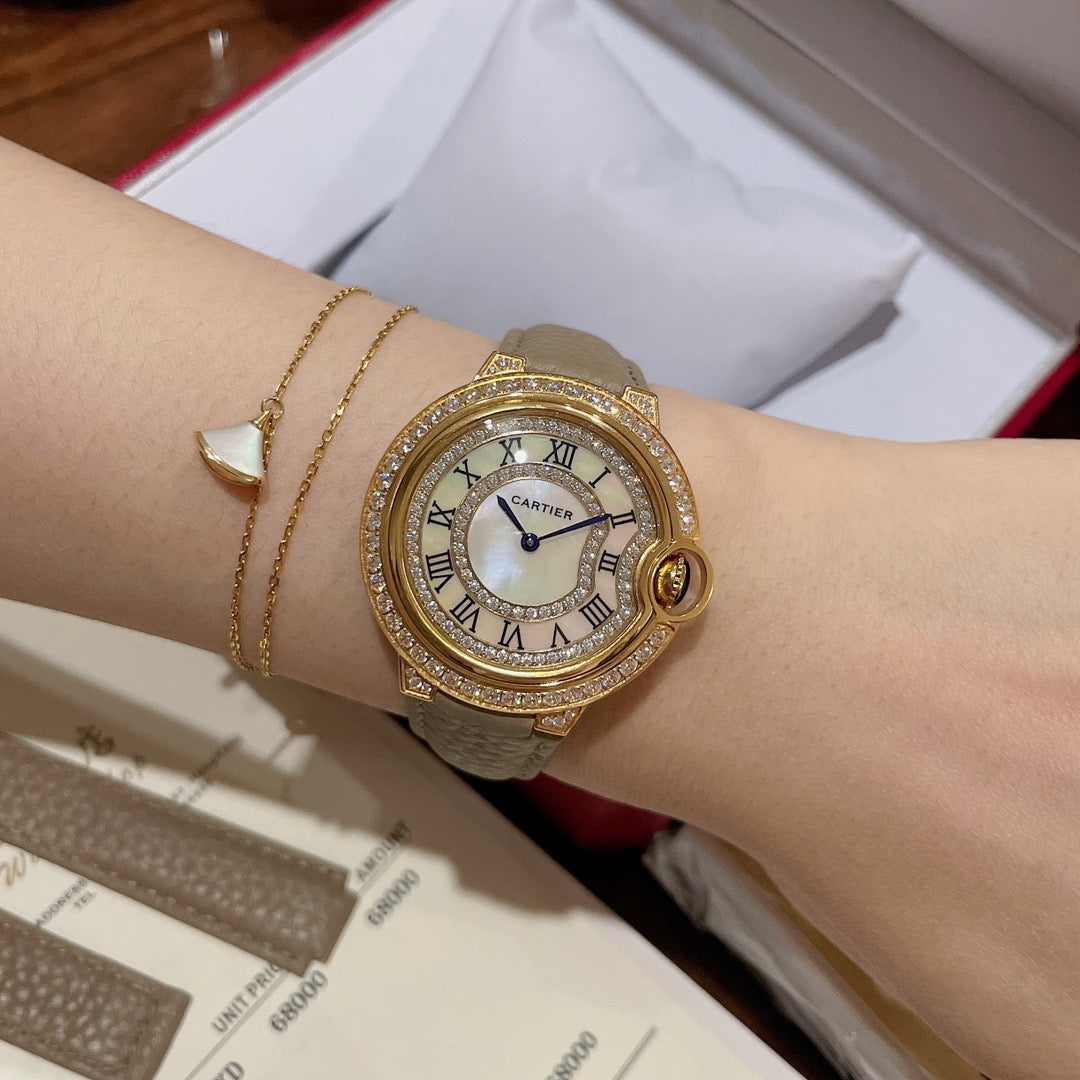 Grey Lychee Grain Leather Women's Watch 36MM