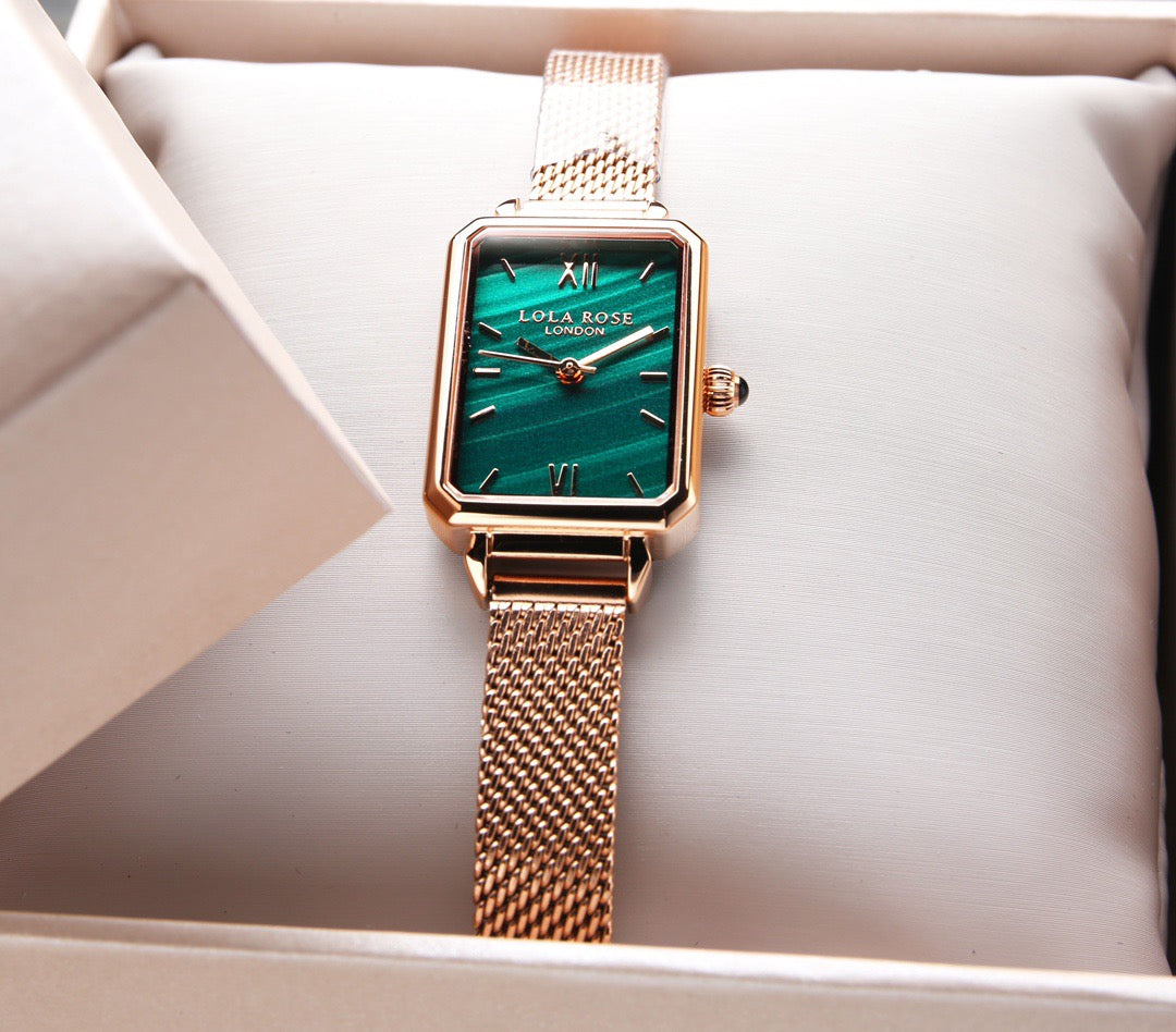 Model: LR2136/4122 British Fashion Waterproof Quartz Ladies Watch, Square Small Green Dial